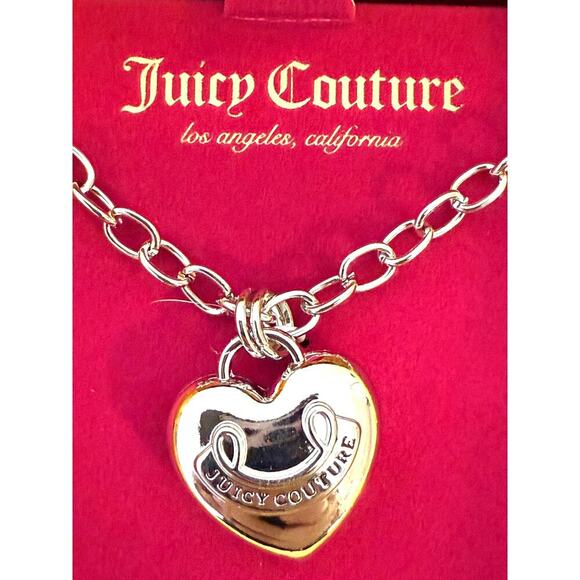 Juicy Couture Women's Necklace Silver Heart with Charm Silver Chain New Gift Box - Picture 3 of 3